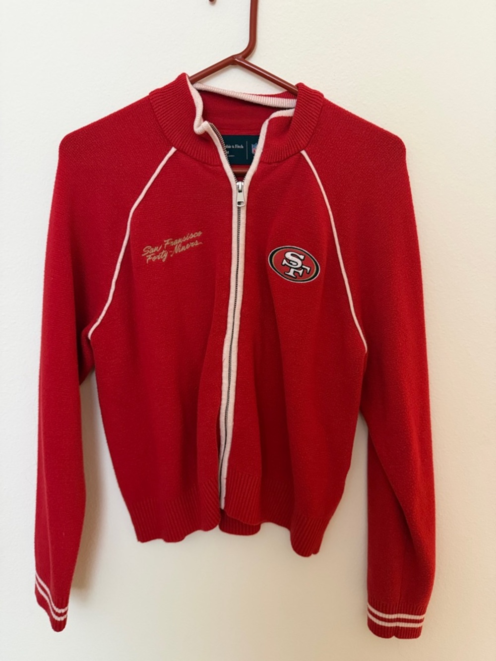 Abercrombie & Fitch Red Zip-Front Knit Jacket